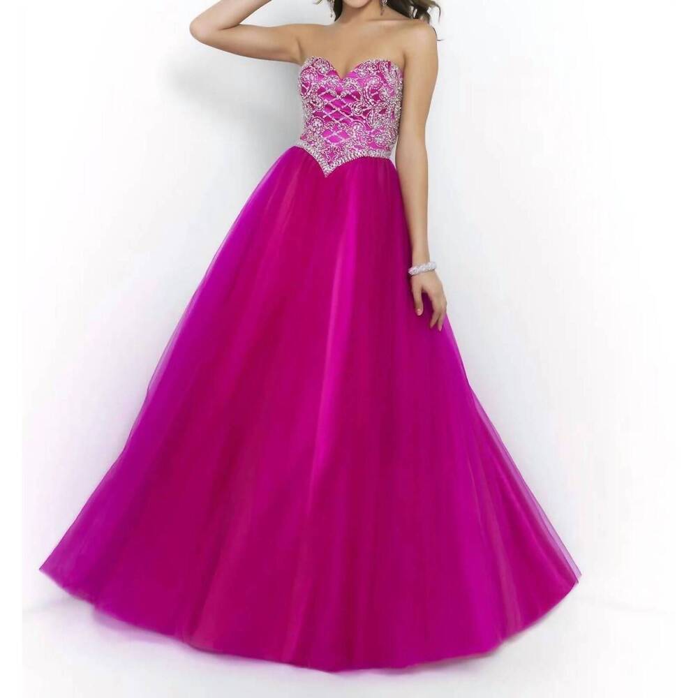 NEW BLUSH PROM strapless beaded ball gown in jazzberry/nude